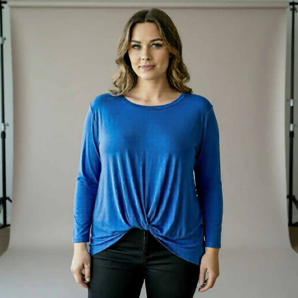 IRIS | Cobalt Blue Twist Front Long Sleeve T-shirt Sz 3X